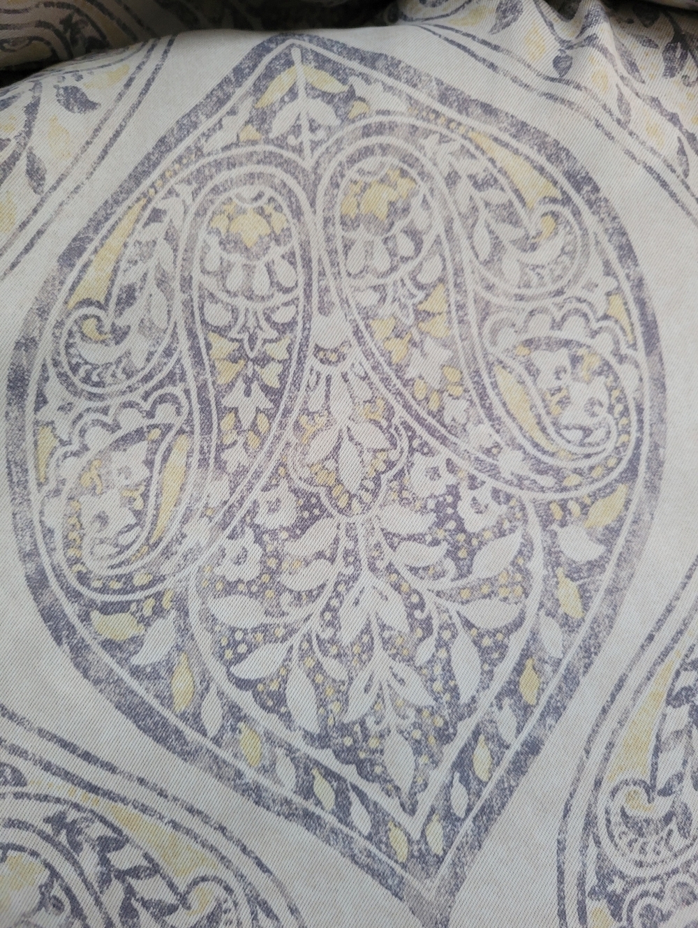 Block Print Curtain Panels Paisley Print Grey On Grey Tone. 84x37